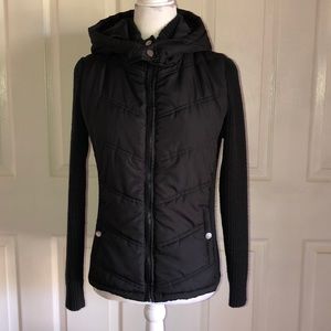 Stoosh Black Hooded Puffer Jacket with Sweater Sleeves fab fit fun style